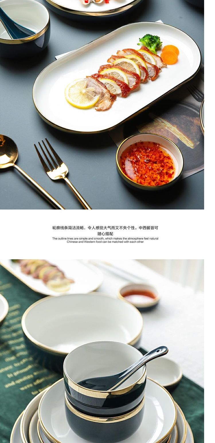 舍 Yending Bộ đồ ăn gốm sứ gia đình Phnom Penh của Châu Âu đặt món nước sốt bát cơm bát mì bít tết - Đồ ăn tối khay đựng thức ăn