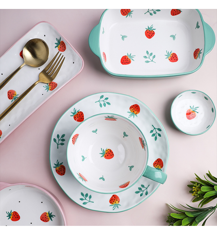 Selley web celebrity, lovely strawberry ceramic tableware suit cherry soup bowl bowl salad bowl bowl dish disk bowl of soup bowl