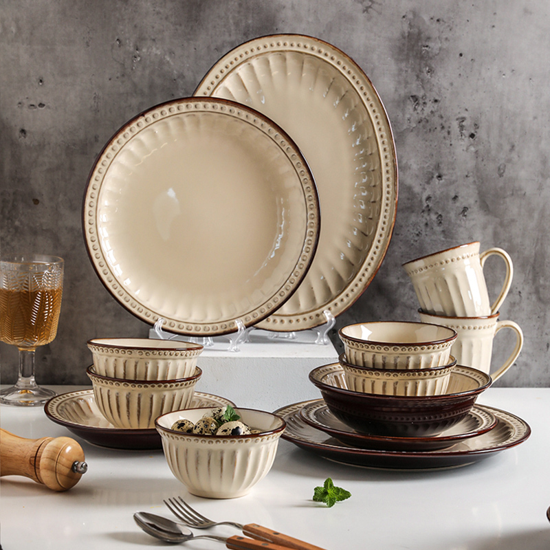 Sheri French-Style Retro Bowl, Plate, and Chopstick Set for Home Use 2026 New Model Housewarming Ceramic Bowl Plate Tableware Set Sheri French-Style Retro Bowl, Plate, and Chopstick Set for Home Use 2026 New Model Housewarming Ceramic Bowl Plate Tableware Set