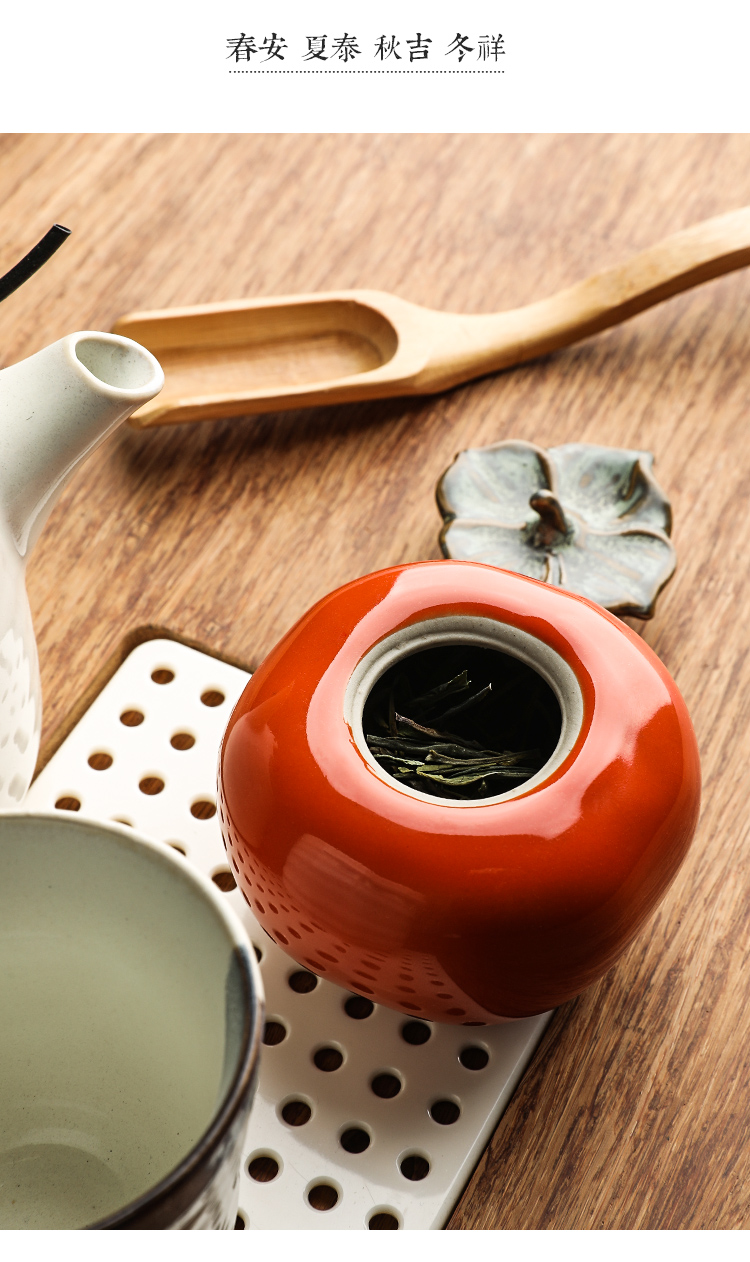 Selley creative portable mini travel persimmon ceramic POTS of small black tea, green tea pu - erh tea caddy fixings sealed jar