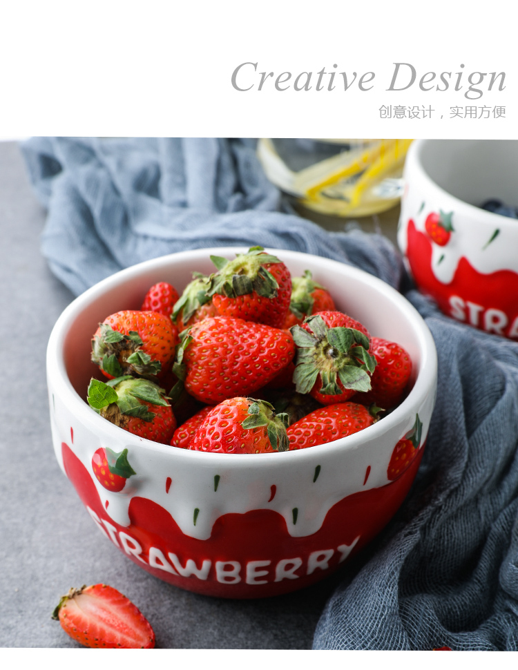 Selley, lovely ceramic strawberry household fruit salad bowl of oatmeal for breakfast bowl noodles bowl bowl eat a single