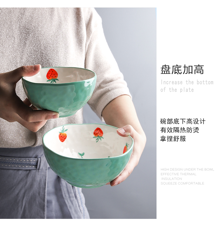 Selley web celebrity, lovely strawberry ceramic tableware suit cherry soup bowl bowl salad bowl bowl dish disk bowl of soup bowl