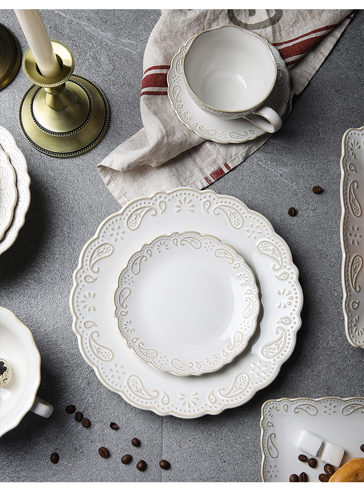 Selley American retro anaglyph lace ceramic tableware dishes western - style food dish salad dessert bowl of tea cups