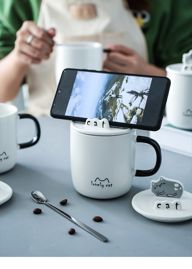 Selley cat mobile rack mark cup with cover the spoon, creative move trend and lovely cartoon household ceramic cup