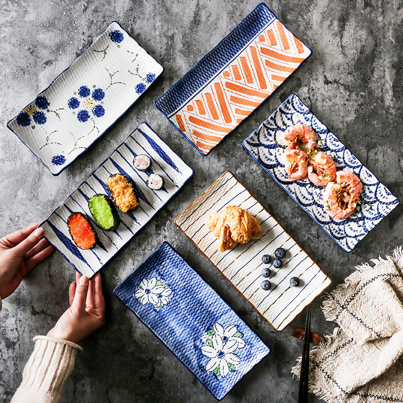 Shed in Japanese and wind hand - made under glaze color porcelain dish rectangular plate of dumplings of sushi plate, fish plate