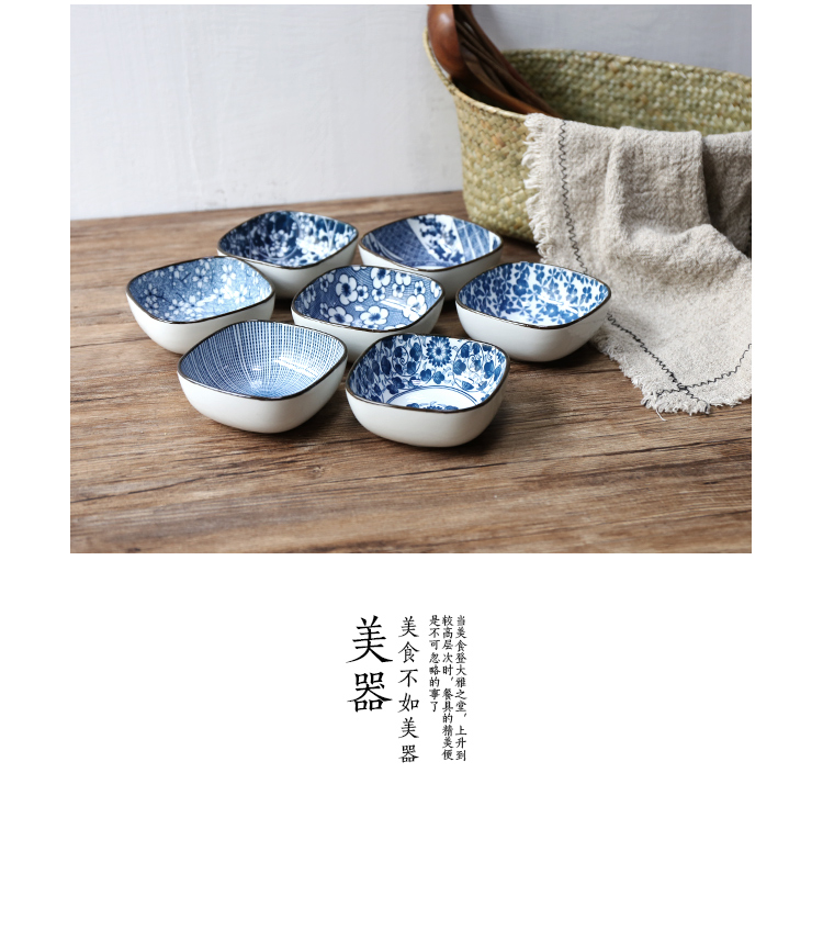 Selley Japanese blue and white porcelain tableware printed square bowl of cold sauce dish of rice bowls salad bowl dish plate