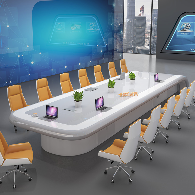 White oval paint conference table long table simple modern large-scale negotiation reception training table and chair combination