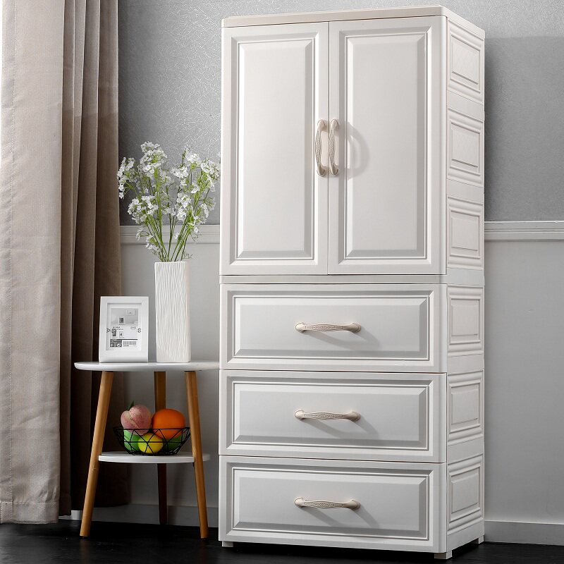 Double door children's wardrobe Plastic drawer storage cabinet Baby storage cabinet Baby wardrobe Children's clothes finishing