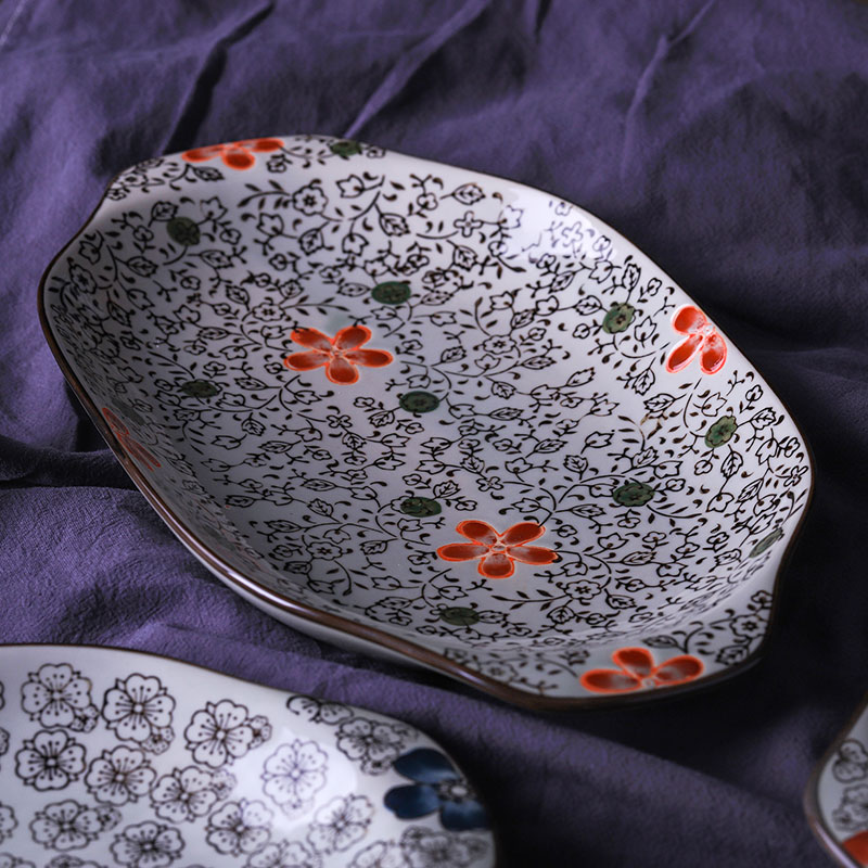 Take a jingdezhen Japanese and ceramic tableware large oval plate 12 inch ears fish dish plate