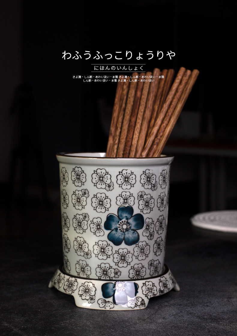 Take a hand - drawn glaze color ceramic base under Japanese chopsticks chopsticks cage tube of style restoring ancient ways of creative drop