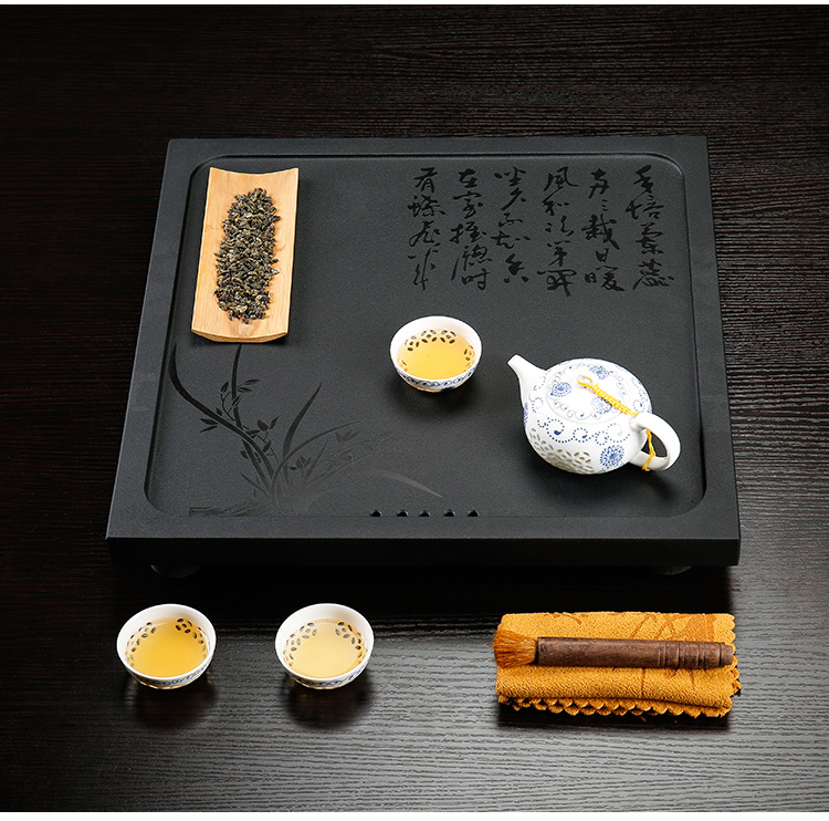 Sharply consolidation piece of ebony stone tea tie - in black stone contracted household kung fu tea set single tray of black tea