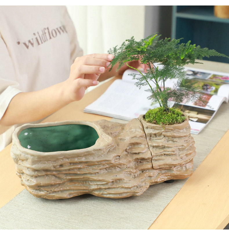 Restoring ancient ways of household coarse ceramic tea wash bowl imitation stone basin kung fu tea tea cups accessories asparagus potted plant