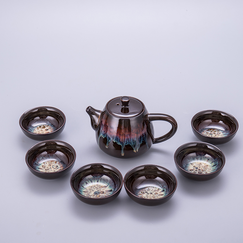 Jas has built one variable kung fu tea set household alluvial gold temmoku glazed pottery CiHu tea tray of a complete set of tea set