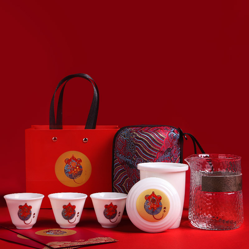Ya xin ceramic crack a pot of three portable bag ji red blue kung fu tea sets to receive a teapot