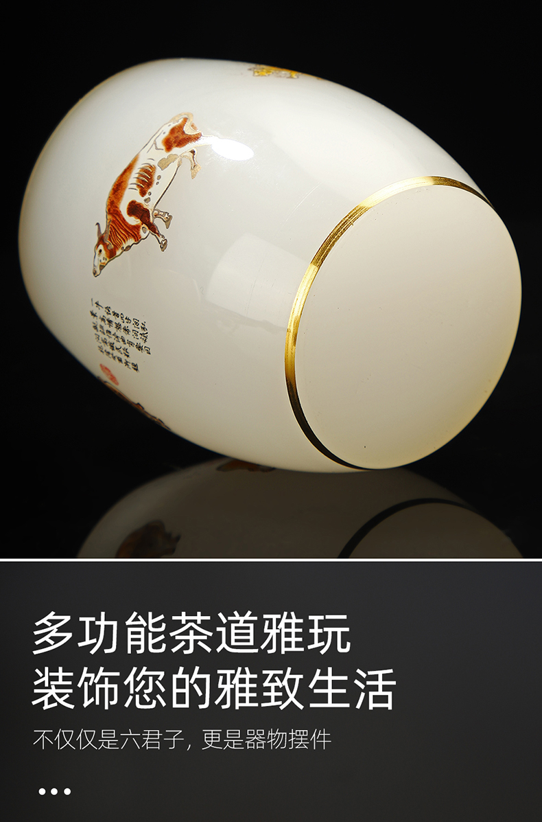 Ya xin company hall silver coloured glaze jade porcelain tea set 6 gentleman kung fu tea pure copper spoon ChaZhen ChaGa tea cups