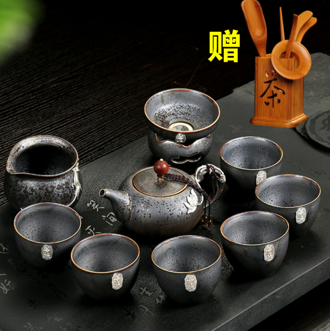 Ya xin jingdezhen building ceramic lamp of a complete set of kung fu tea sets variable temmoku silver cup lid bowl