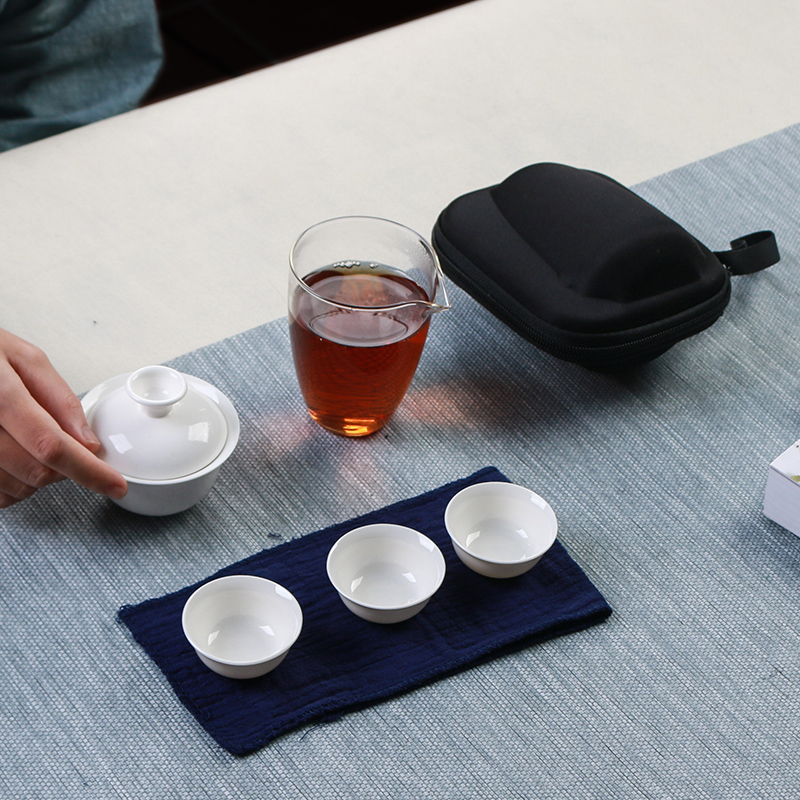 Ya xin ceramic crack cup white porcelain tureen portable travel kung fu tea sets, small household is suing tea bag