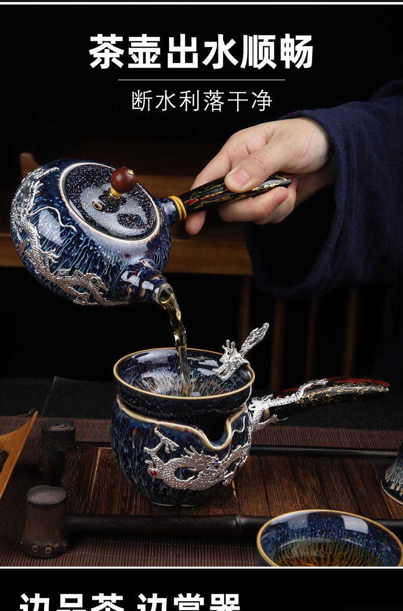 Kung fu tea set suit household up temmoku glaze up of a complete set of Chinese ceramic cup lid bowl masterpieces