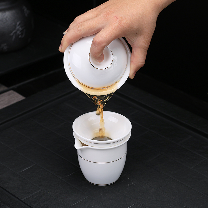 Ya xin kung fu tea set violet arenaceous household solid wood of a complete set of small tea tray was contracted white porcelain tea tea cups