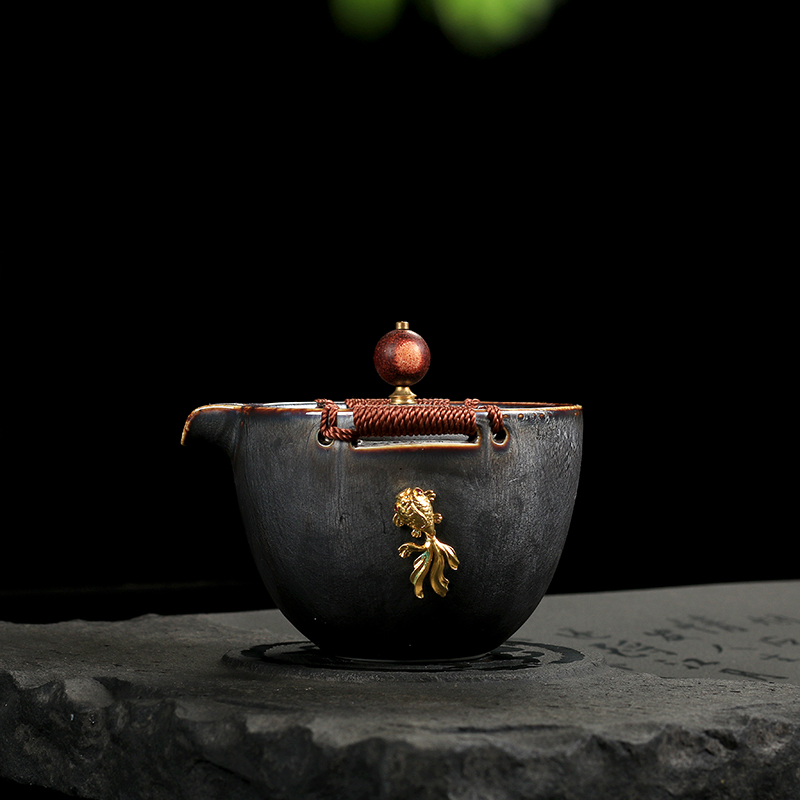Yashin Hall one thousand Coarse Pottery Cover Bowl Tea Cup Ceramic Kiln Change of Porcelain Large No. 3 Tea Bowl Gongfu Tea Inlaid Silver Fish 