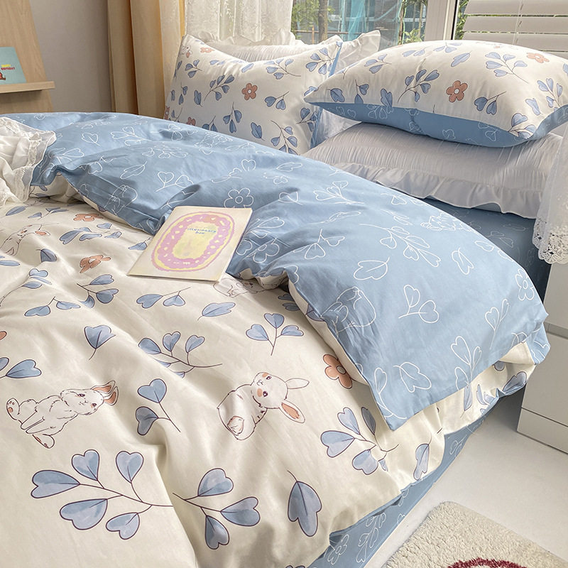 Small fresh ins wind cotton four-piece set 100 cotton dormitory bed sheet quilt cover bedding three-piece set spring and summer