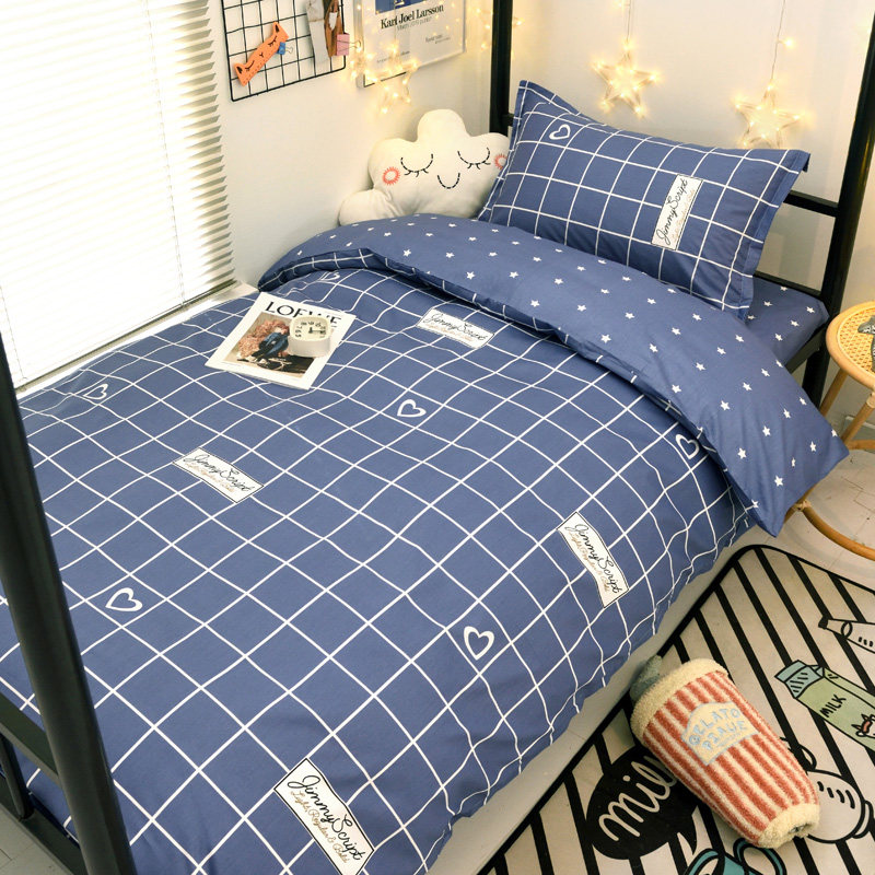 Pure cotton single three-piece set on the supplies cotton student dormitory quilt simple quilt cover single futon set six