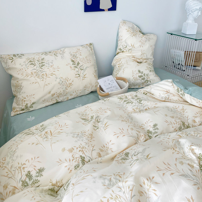 ins American pastoral style four-piece set of cotton girl small fresh quilt cover homestay 100 cotton muted supplies spring and summer