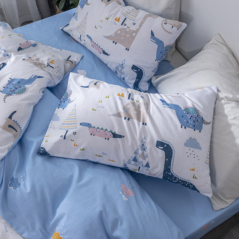Cartoon full cotton pillowcase pair of padded pillow core set pure cotton single pillow cover Children dinosaur pillowcase 48x74cm