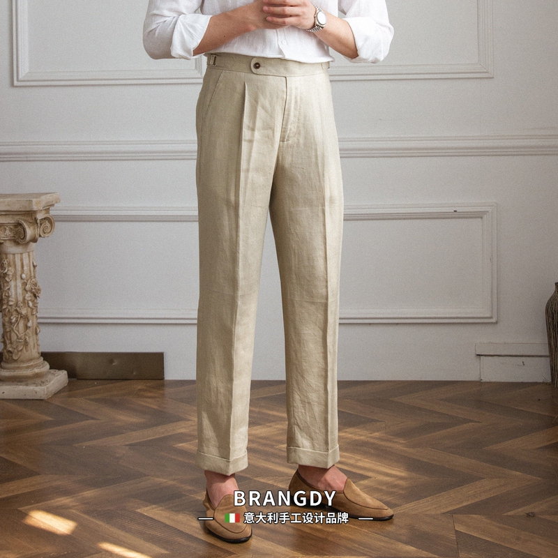 Brangdy Italian Summer New 100% Linen Straight-Leg Pants High-Waisted Dress Pants Lightweight Versatile Casual Pants for Men Brangdy Italian Summer New 100% Linen Straight-Leg Pants High-Waisted Dress Pants Lightweight Versatile Casual Pants for Men