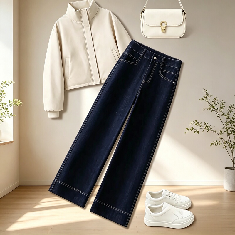 Popular Petite Denim Blue Straight-Leg Jeans for Women, New Autumn and Winter High-Waisted Loose Fit Cropped Narrow Wide-Leg Pants Popular Petite Denim Blue Straight-Leg Jeans for Women, New Autumn and Winter High-Waisted Loose Fit Cropped Narrow Wide-Leg Pants