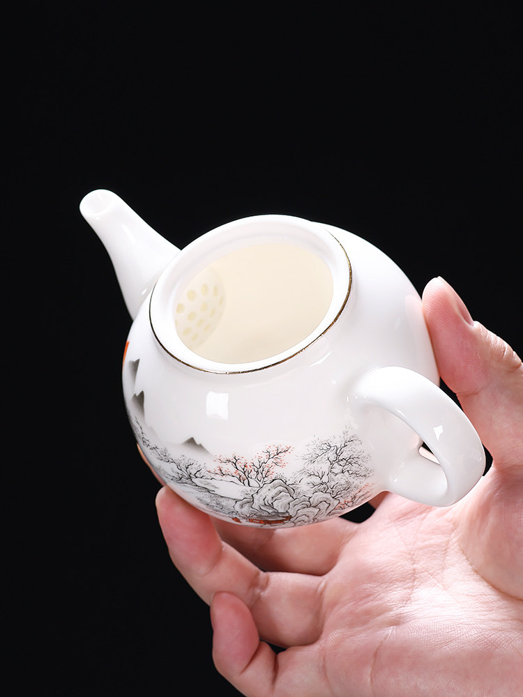 Ruifeng Kiln Jade Tea Set Teapot Household Ceramic Large-Capacity Tea Brewing Pot Office Reception White Porcelain Teapot with Lid