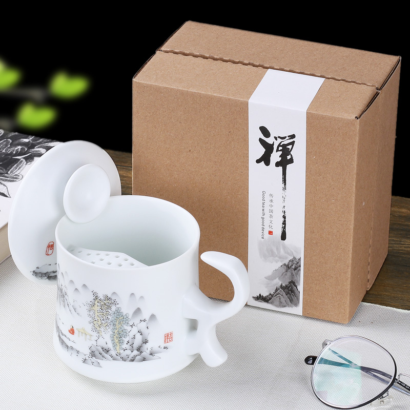 Rinfeng Mark Cup Tea Water Separation Mug Ceramic Cup With Lid Filter Men's Office Tea Cup Green Porcelain Drinking Cup