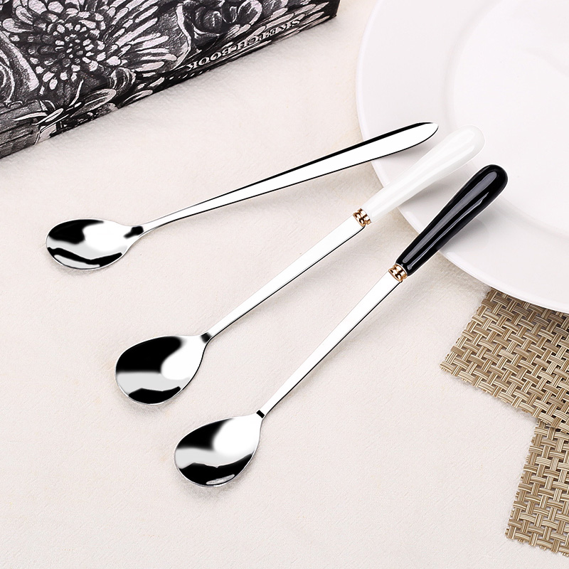 Renfeng stainless steel creative long handle spoon cute household small spoon spoon long coffee stirring spoon Korean tableware