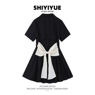 SHIYIYUE Черное платье с бантом на талии