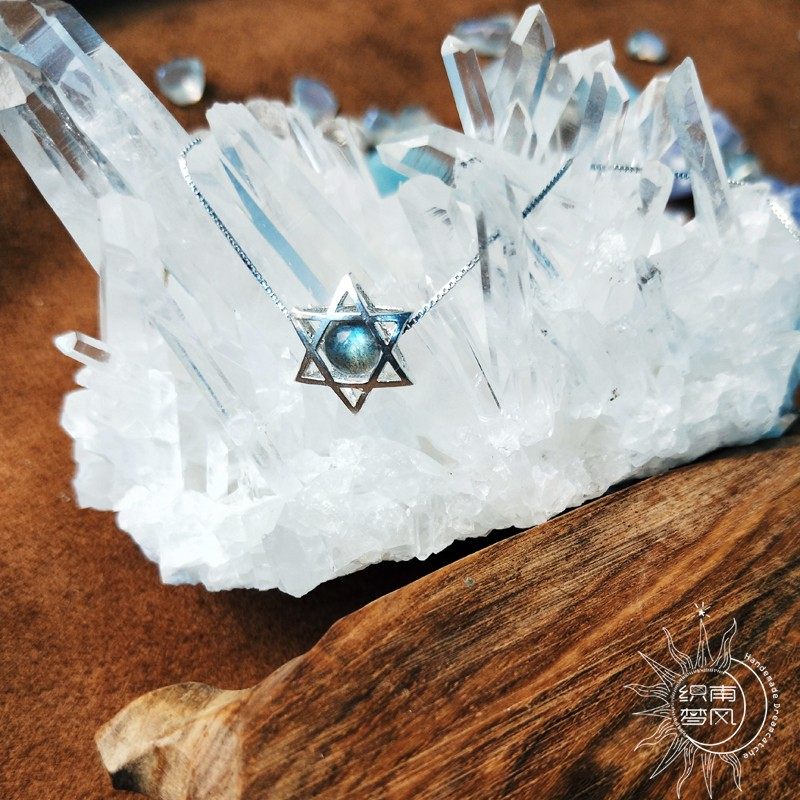 South wind weaving dream Moonlight Stone pull long stone Sterling Silver 925 necklace pendant six star choker