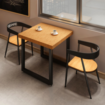 Breakfast shop small square table and chair combination music clearing bar iron solid wood Square Square Table restaurant table 1012