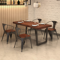 Modern Chinese wrought iron wood table tea table Korean cuisine restaurant Restaurant rectangular leisure table and chair combination 1036