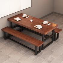 Modern Chinese minimalist noodle restaurant table and chair combination rectangular iron solid wood table commercial one table two stool 1039