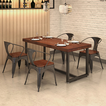 Iron Wood commercial dining table and chair combination rectangular dining table industrial style theme restaurant Restaurant Restaurant long table 1035