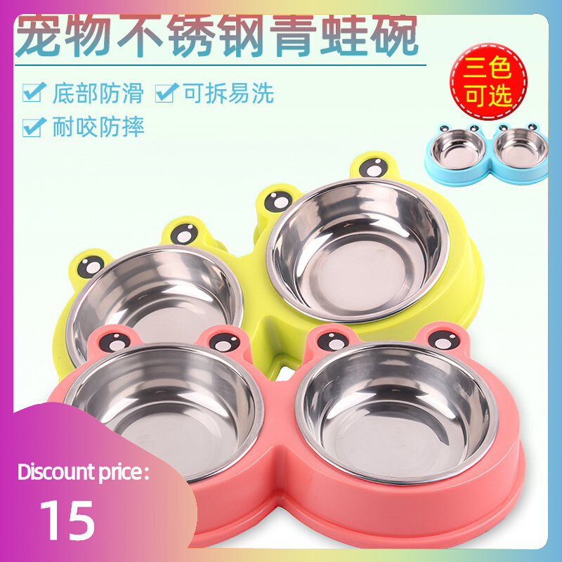 Double Pet Bowls Dog Food Water Feeder Drinking Dish Cats Bowl