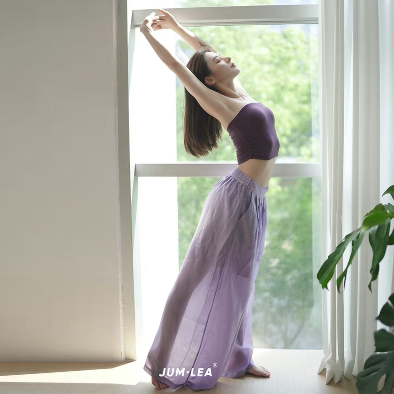 Jumpleap｜Cloudy Mist Purple Yoga Pants, Elegant Thin Sun-Protective Spring/Summer Textured Wide-Leg Pants for Outerwear