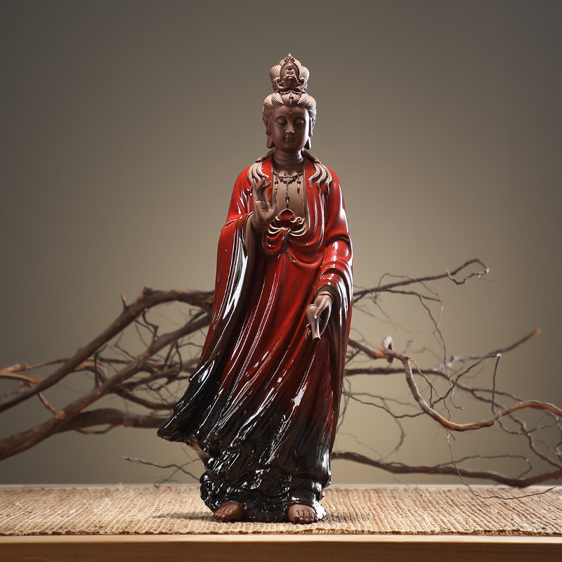 Hanhong Chinese-style living room decoration Guanyin Bodhisattva ceramic figure Buddha statue home worship study entrance decoration