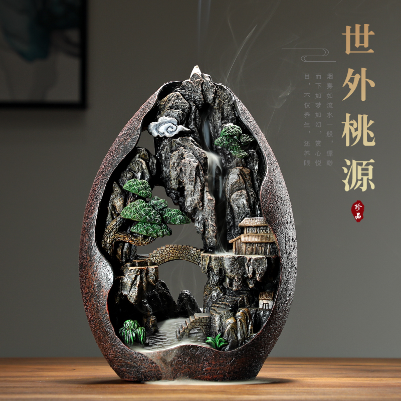 Hanhong Creative Backflow Incense Burner Ornament Indoor Living Room Fragrance Flowing Smoke Waterfall Watching Buddha Hall Home Fragrance Furnace