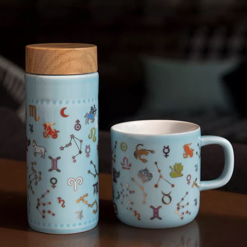 Do Tang Xuan porcelain cup 12 zodiac signs with fashionable glass cup ceramic cup with cover water cup
