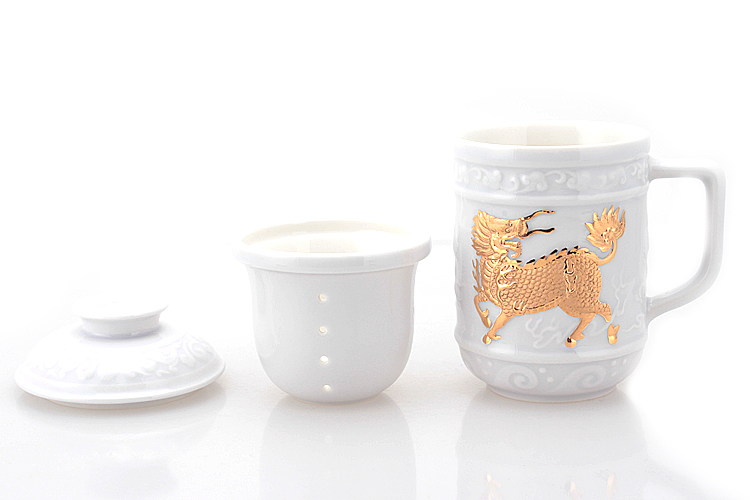Do Tang Xuan porcelain cup gold kirin in delight with three - piece) handle cup of water glass ceramic cup