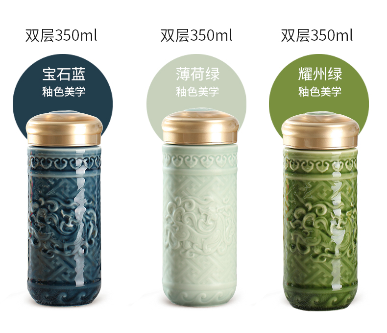 Do Tang Xuan porcelain cup 350 ml ShengShiXiang double dragon with ceramic keller cup water in a cup