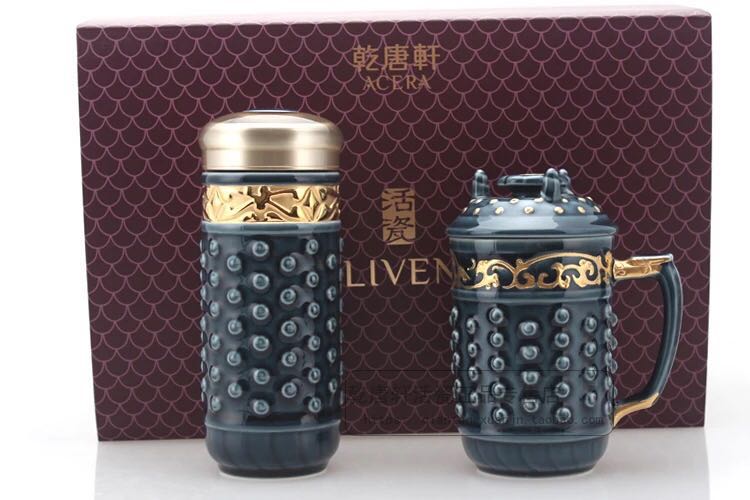Do Tang Xuan porcelain cup qiankun gold box with cup + lid cup two into gift boxes of gifts