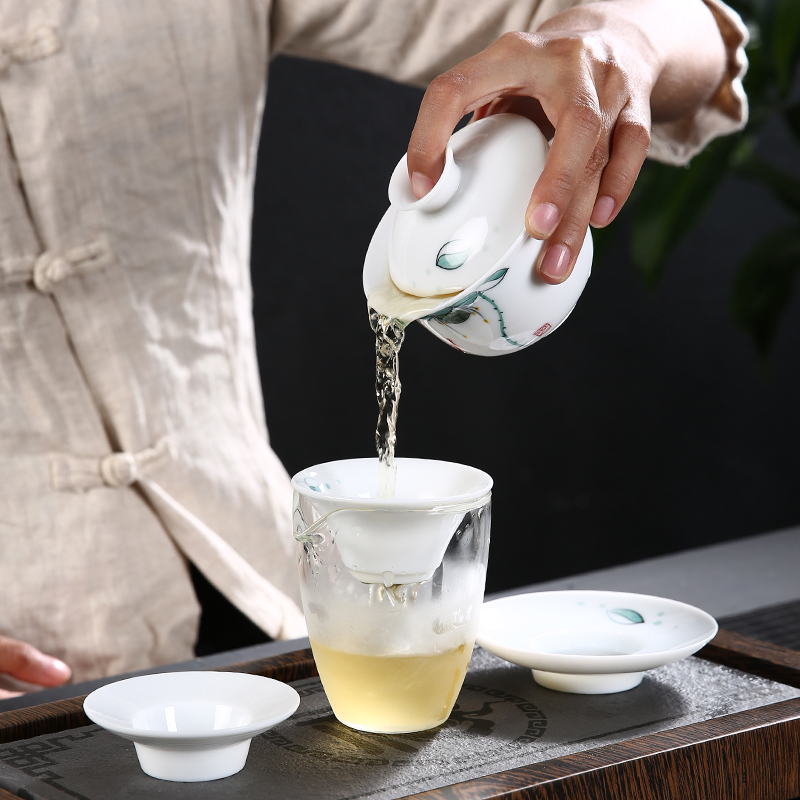 To the as porcelain moving tureen ceramic cups domestic tea bowl tureen dehua white porcelain and three cups