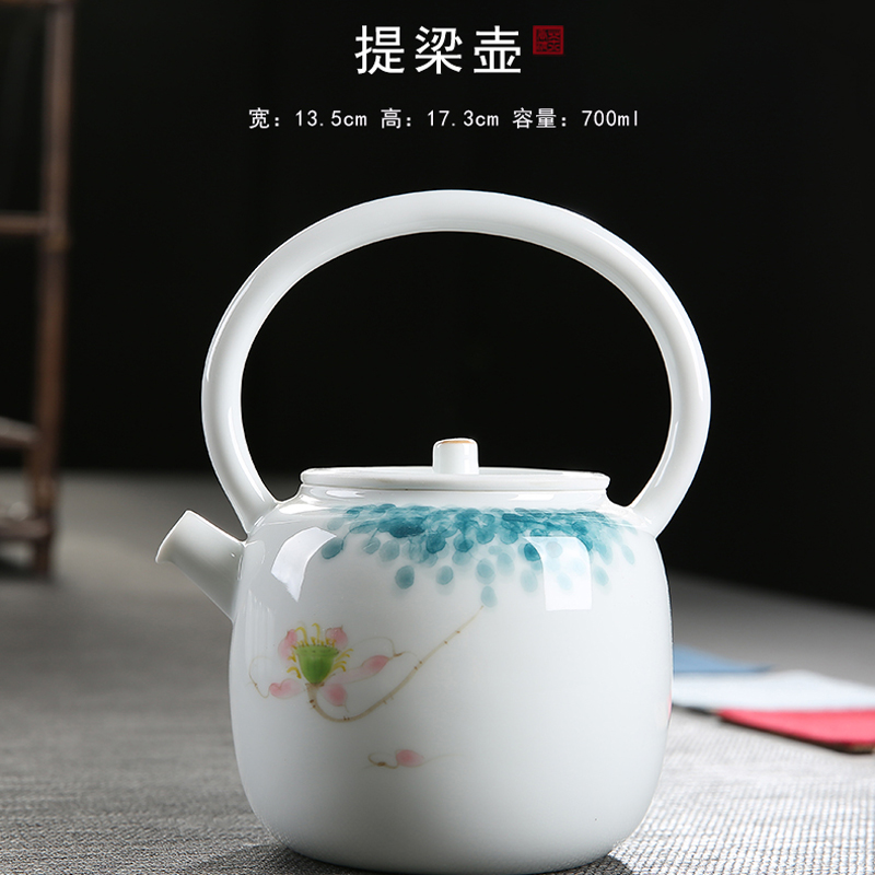 Hand made white porcelain tea set ceramic teapot large girder of blue and white porcelain pot of belt filter household cool tea set the kettle