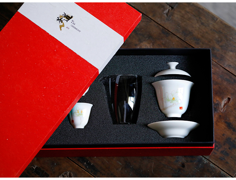 Japanese kung fu tea set suit household contracted dehua white porcelain tureen zen electric TaoLu small cups tea tray suits for